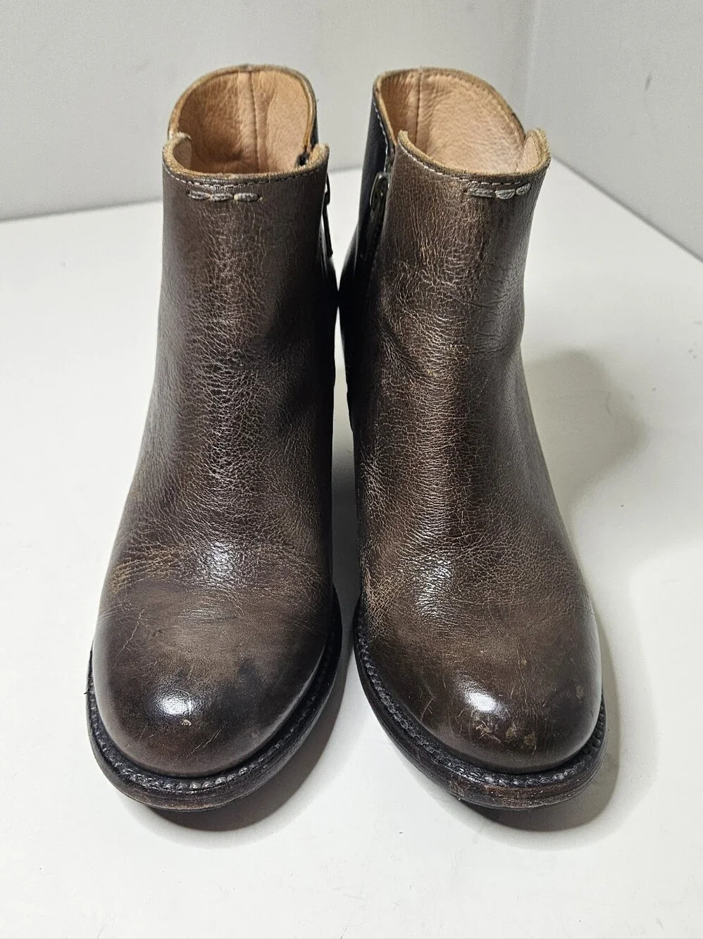 Bed Stu Yell Ankle Boots Two Tone Black Brown Stacked Heel Women's 7.5